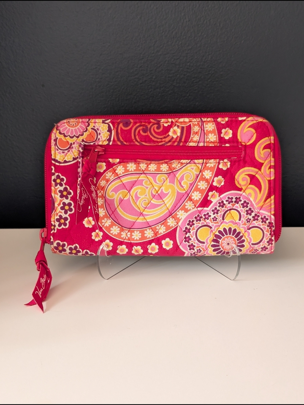 Vera Bradley Fuschia Paisley Quilted Zip Wallet